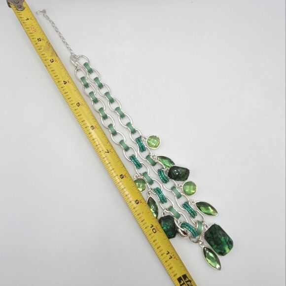 Vintage Napier Rhinestone Necklace, Green Silver Toned Adjustable - Picture 5 of 5
